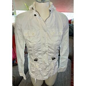 Calvin Klein White Lng-slv Zip-up Jacket W/ Hood, Sz XS